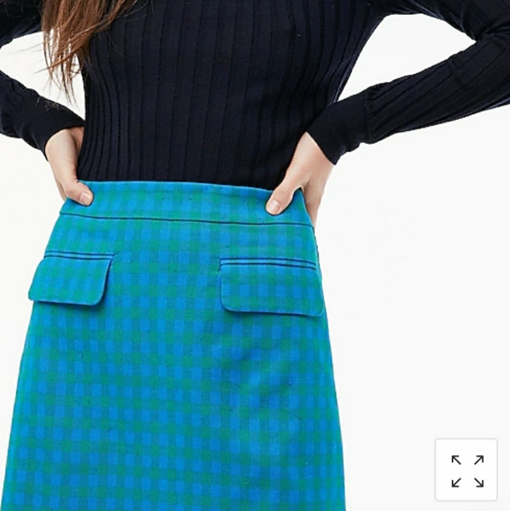 J Crew front flap pocket gingham skirt